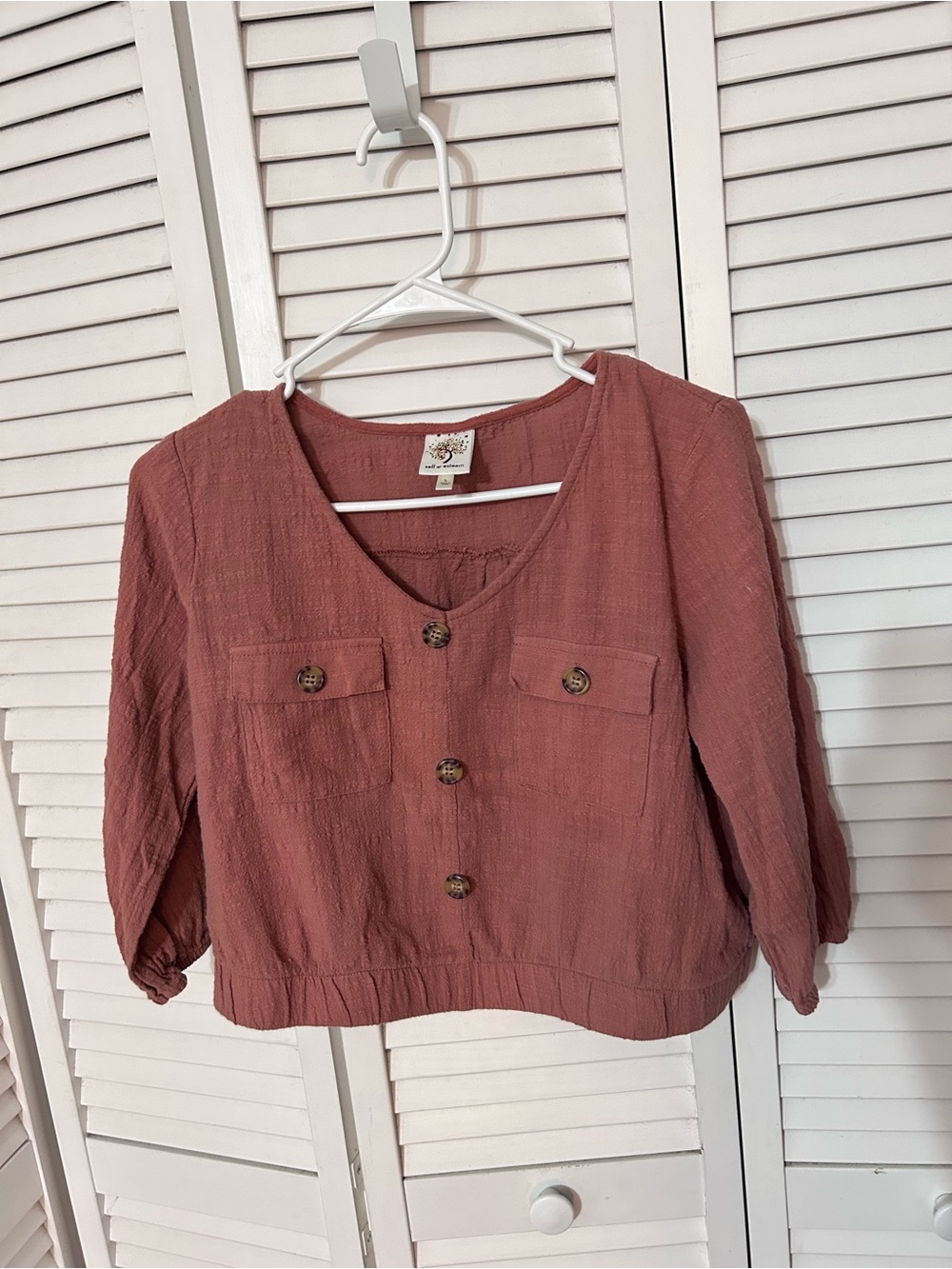 Self Esteem Dusty Rose Button-Front Cropped Top